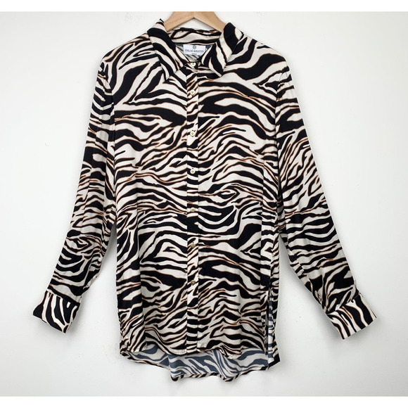 NWT Chloe Kristyn Zebra print Tie Blouse with Belt Size M - Picture 2 of 14